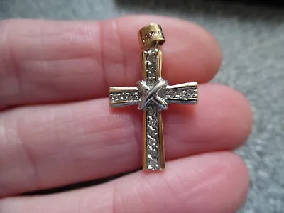 9ct Gold Cross Pendant With Diamonds.   Yellow And White Gold. 1.7g • £85