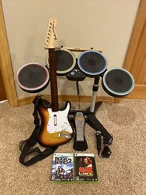 $309.99 • Buy Xbox 360 Rock Band Bundle Wireless Drums & Guitar TESTED