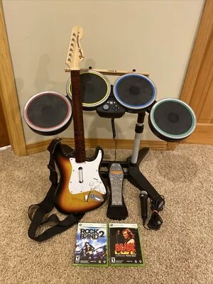 $309.99 • Buy Xbox 360 Rock Band Bundle Wireless Drums & Guitar TESTED