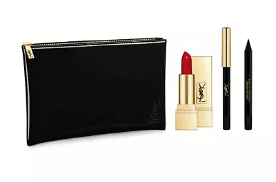 12 × Ysl Rouge Travel Mini Lipstick Eyeliner With Costmetic Flat Pouch Gift Set • £139.99