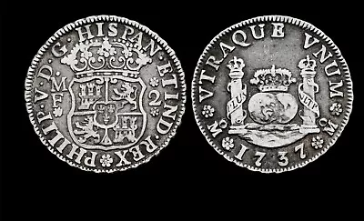 Mexico Colonial Philip V  1737/3 Rare Over Date -XF/AU  Mo MF 2 Reales • $360