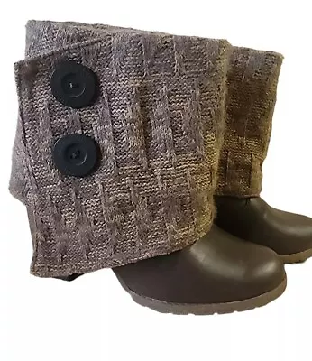 Muk Luks Sweater Knit Cuffed Ankle Boots 3 Button Chris Heeled Detailed Size 7 • $45