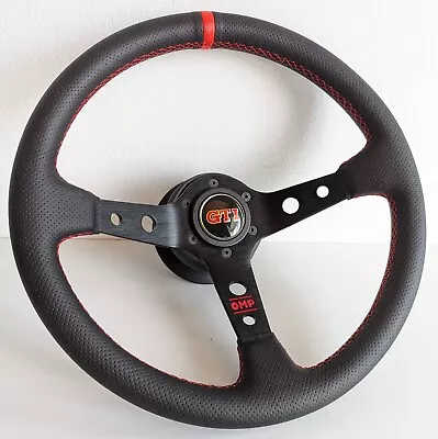 Steering Wheel Fits For VW Golf Scirocco Mk1 Mk2 Deep Dish Red GTI Leather 77-88 • $183.05