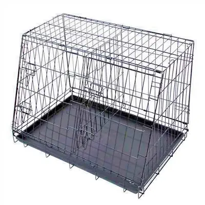 Sloping Dog Crate 2 Door Cage For Cars SUVs Slanted Secure Divider Plastic Tray • £72.89