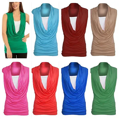 £8.99 • Buy New Women's Ladies Ruched 2 In 1 Cowl Neck Sleeveless Vest T-shirt Top Size 8-22
