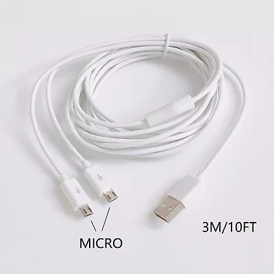 White 3meter 10ft Dual Micro USB Splitter Cable Power 2 Android Devices • $7.35