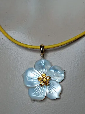 $229 • Buy 14kt Yellow Gold, Carved Mop Flower W/citrine On Yellow Cord  Necklace 17 