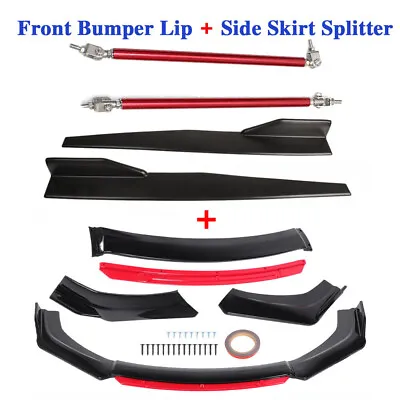 Universal Car Front Bumper Lip Spoiler Diffuser Body Kits + Side Skirt Splitter • $66.49