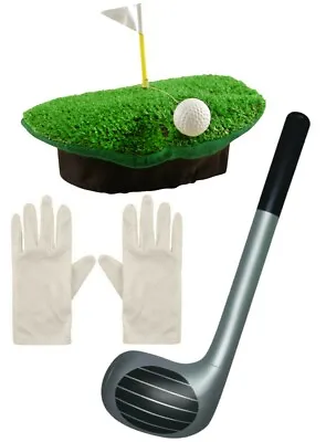 Adult Unisex Pub Golf Hat Gloves Inf. Club Golfer Golfing Fancy Dress Costume • £12.90