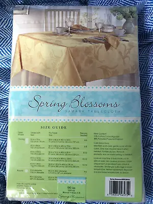 NIP Spring Blossoms Damask Tablecloth 90 Inch Round White Seats 6-8 Sealed Pkg • $24.99