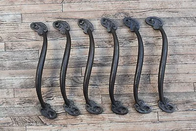 6pcs Vtg Cast Iron Victorian Drawer Cupboard Door Pulls Handles Farm Barn Decor • $42.75