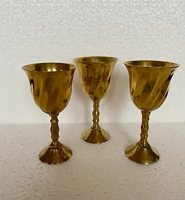 Vintage Small Brass Goblets With Twisted Stem (set Of 3) • $12
