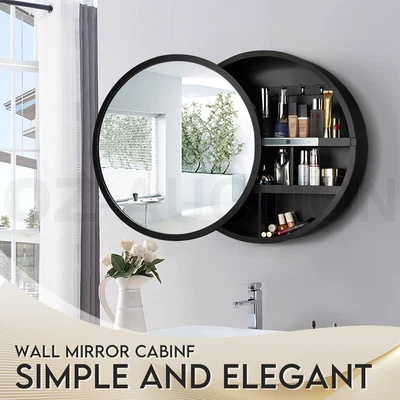 $109.95 • Buy Round Wall Mirror Cabinet Bathroom Vanity Decor Makeup Jewellery Cabinet Black