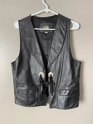 Vintage Lariat Black Leather Motorcycle Biker Vest Men’s 42 USA Cowboy Tassles • $44.99