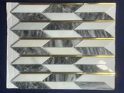 S20 Carrara White/Grey/Gold Marble Arrow Mosaic Tile Kitchen Bathroom Polished • $29.88