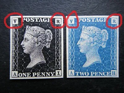 GB 1840 QV Stamps MNH Queen Victoria VR Official Penny Black & Pence Blue UK Rep • $12.42