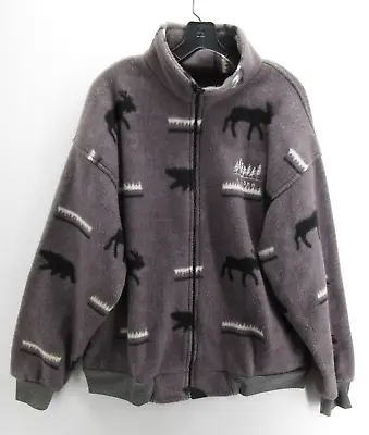 VINTAGE Arctic Image Jacket Men Large Gray Fleece Alaska Moose 90s Thick Bomber • $23.19