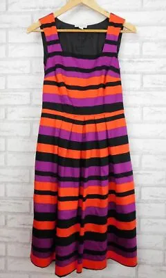 Queenspark Fit & Flare Dress Purple Red Black Stripe Print 8 Sleeveless • $28
