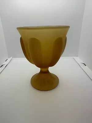 Viking Six Petal Amber Satin Glass Candy Dish Compote No Lid With Sticker 5.5in • $14