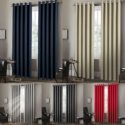 £32.25 • Buy Pair Ready Made Thick Blackout Curtains Thermal Ring Top Eyelet Or Pencil Pleat