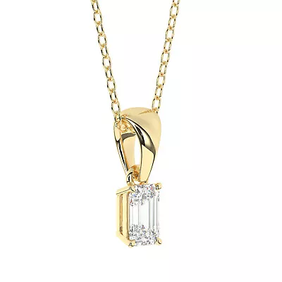 Claw Set 100% Natural Emerald Cut Diamonds Pendant In 18K Yellow Gold • £788.32