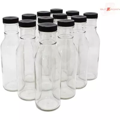 Clear Glass Beverage Bottles With Black Caps - 12oz - Case Of 12 • $36.99