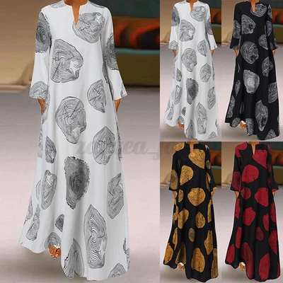 ZANZEA Womens Autumn Full Sleeve Maxi Long Dress Retro Casual Kaftan Pullover • $20.68