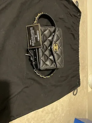 CHANEL CC Logos Waist Bum Bag Black Lambskin Vintage • $2500