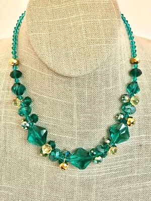 Signed Vintage Faceted Green Crystal Necklace 26  Long • $28