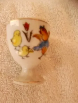 Vintage ~Japan Egg Cup - Chickens/Chicks On The Farm Gold Trim CUTE! • $6.99