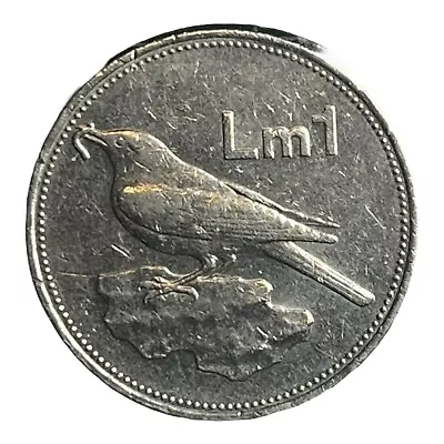 1991 Malta 1 Lira Coin Blue Rock Thrush Bird • $5.99