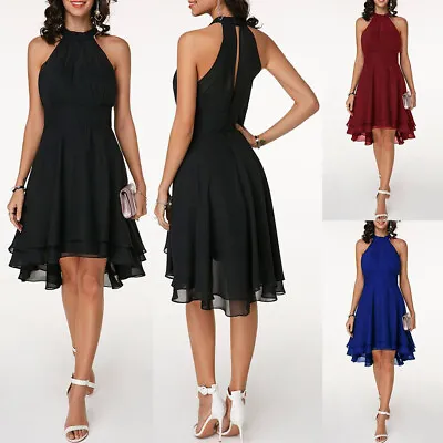 Womens Sexy Halter Neck Mini Dress Ladies Evening Cocktail Party Swing Dresses • £3.59