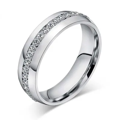 Stainless Steel CZ Ring Womens Mens Jewelry Titanium Rings Wedding Party Bridal • $1.15