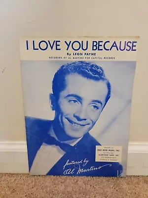 I Love You Because By Al Martino Sheet Music Piano Capitol Records • $8.99