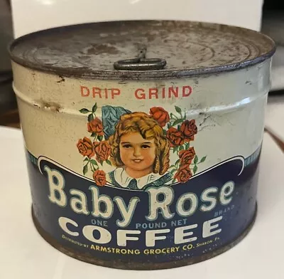 Vintage Rare Baby Rose Coffee 1 Lb Can Sealed Full With Key Armstrong Grocery • $65