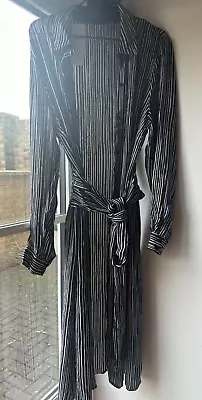 Jasper Conran Tie Front Stripe Shirt Dress Size 16 MIDI New Navy • £9.99