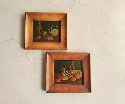 Vintage R Dehl Coppercraft Vintage Pair Copper Still Life Prints In Maple Wood W • $38