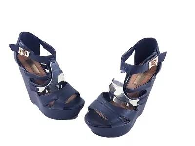 Miss Selfridge Black High Platform Wedge Heel Sandal Size 4UK • £22.95