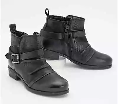 Miz Mooz Leather Ankle Boots With Buckle Suzy-Black-EU39W (US 8.5-9W) A607627 • $69.99