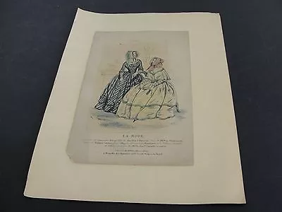 Antique-1800's-La Mode-French Fashion Paris-Hand Colored Lithograph Matted Print • $38.37