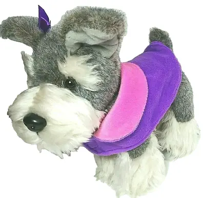 Miniature Schnauzer Puppy Plush Show Dog Gray With Purple Blanket Bow Unbranded • $11.95