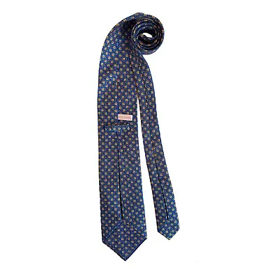 BVLGARI 7Fold Blue Geometric Tie 100% Silk Made In Italy 58 / 3 . 3/4 EX COND • $89