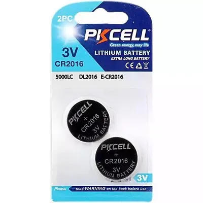 Two Batteries PKCELL CR2016 3V Lithium HQ  High Capacity 75mAh • £1.49