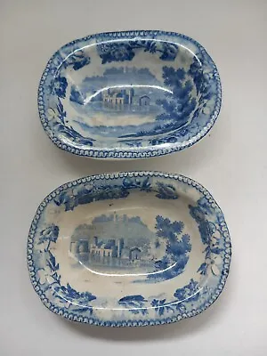 £18 • Buy Antique Pearlware Blue White Childs  Serving Platter Dishes Miniature Mill Scene