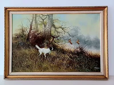 £400 • Buy L. Elford Large Oil On Canvas Hunting Scene With Dog Signed Framed 104cmX 74cm