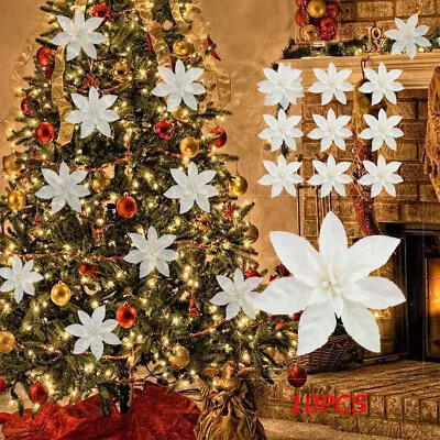 10PCS Glitter Christmas Large Poinsettia Flower Tree Hanging Party Decor 9/15cm. • $12.99