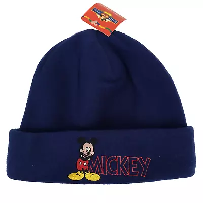 Vintage Mickey Mouse Disney Kids Blue Beanie Fleece Hat OS Warm Winter Fall • $17