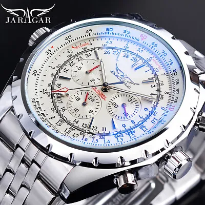 Mechanical Classic Jaragar Men Watch Stainless Steel Luminous Automatic Gift • £30.99