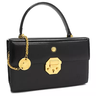 Auth GIANNI VERSACE Sunburst Vanity Hand Bag Black Leather T00B • $196.89