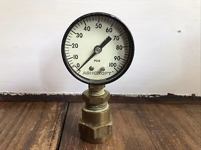 Vintage Ashcroft Pressure Gauge 0 - 100 PSI PSIG Steampunk Meter • $9.99